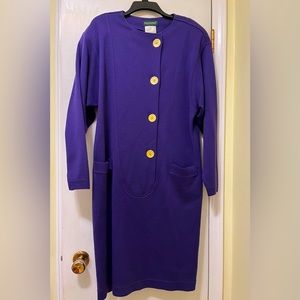 Vintage Harvé Bernard Purple Long Sleeve Dress Wool Blend 80s 90s size Large